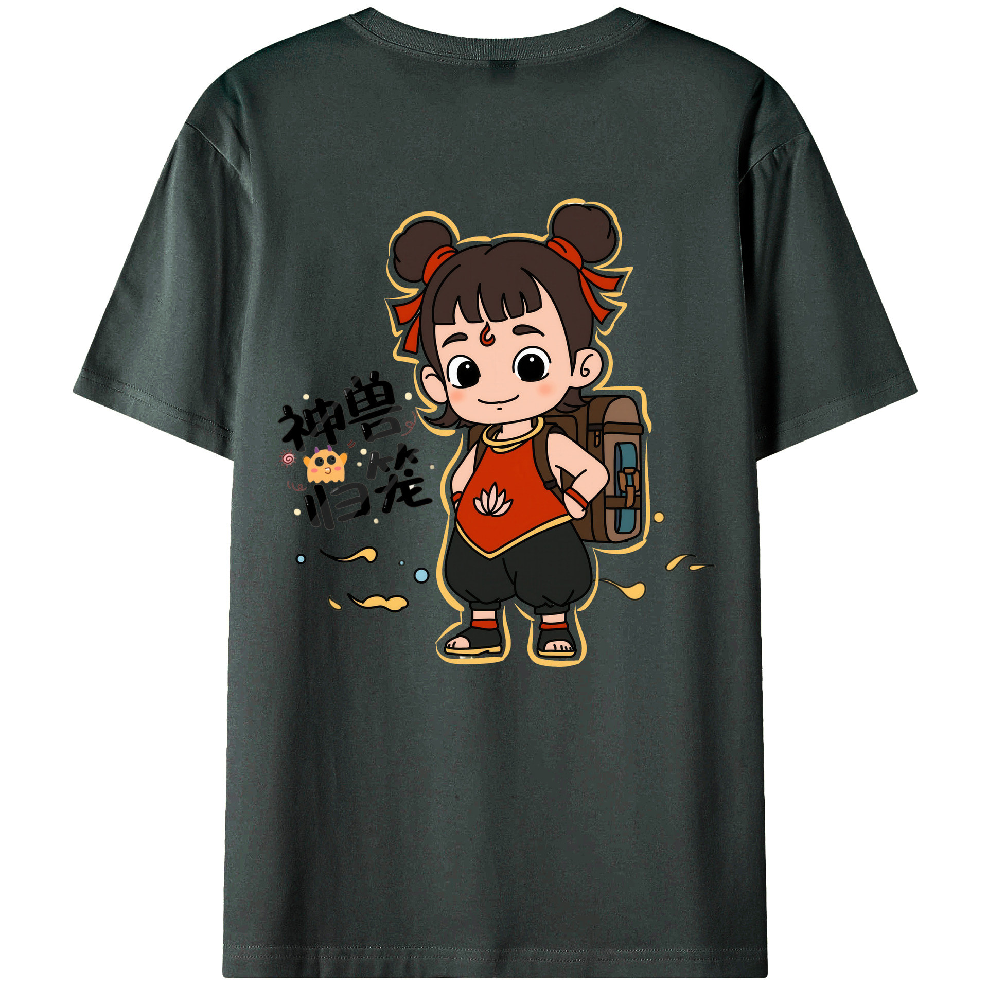 （画像用） Ne Zha 2 ナタ 魔童の大暴れ 綿100％ メンズ半袖Tシャツ（バックプリント） 通気性